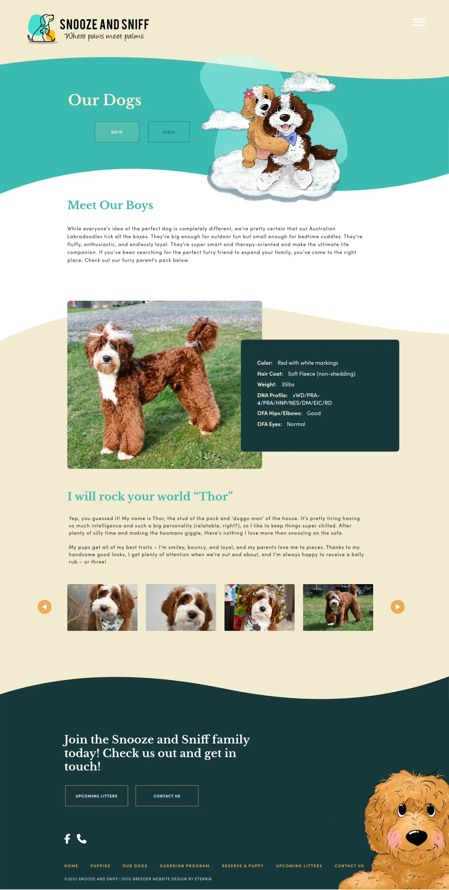 The full Meet Our Dogs page, top to bottom