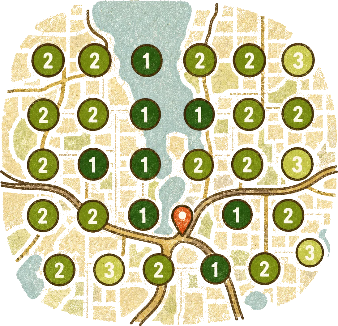 The same local search grid after optimization, ranking in the top three across the area